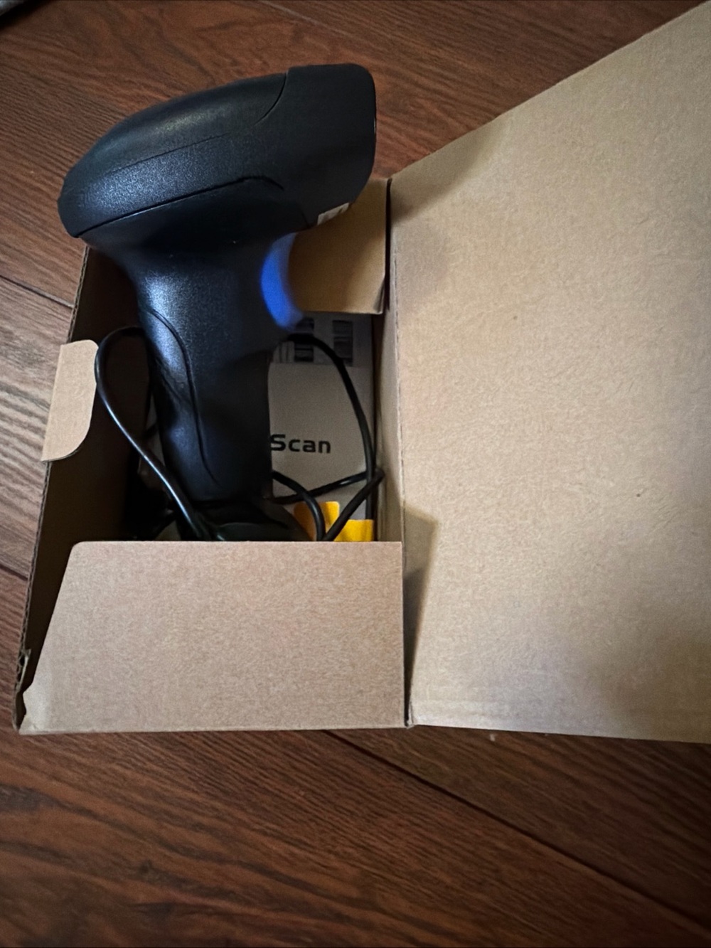 Wired Handheld Barcode Scanner in Black with Blue Accent